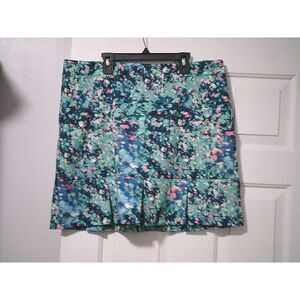Lady Morgan‎ Floral Print Pleated Mini Skirt in Mint Green and Navy Blue Pattern